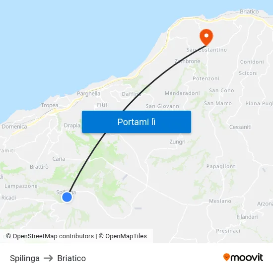 Spilinga to Briatico map
