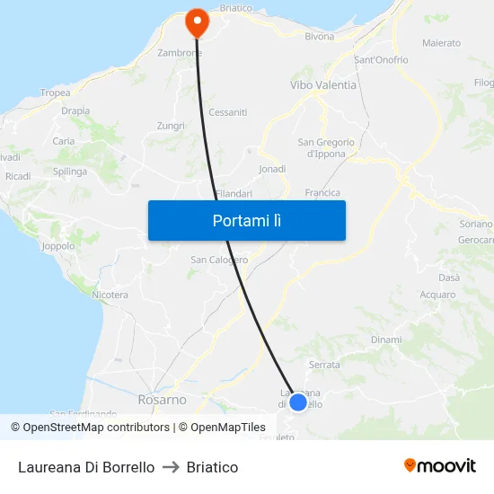 Laureana Di Borrello to Briatico map