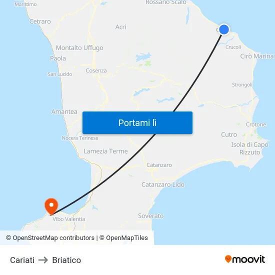 Cariati to Briatico map