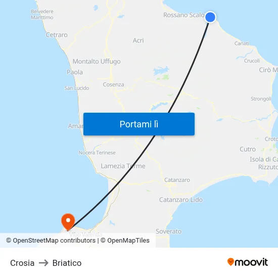 Crosia to Briatico map
