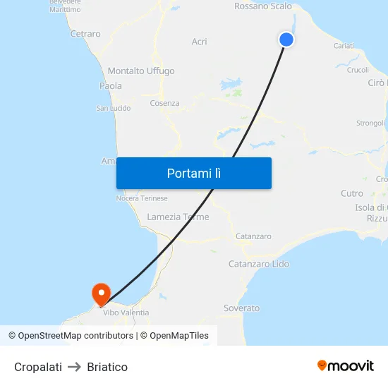 Cropalati to Briatico map