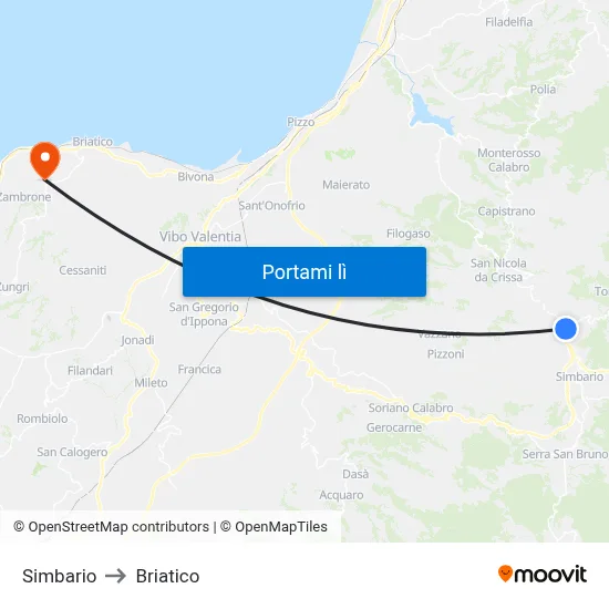 Simbario to Briatico map