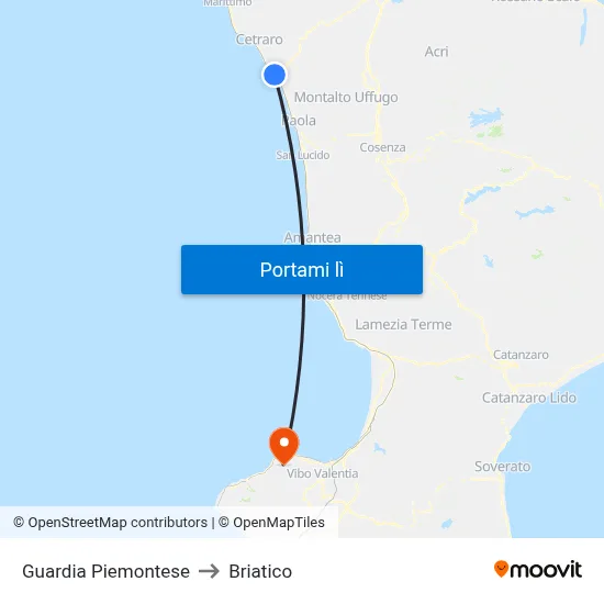 Guardia Piemontese to Briatico map