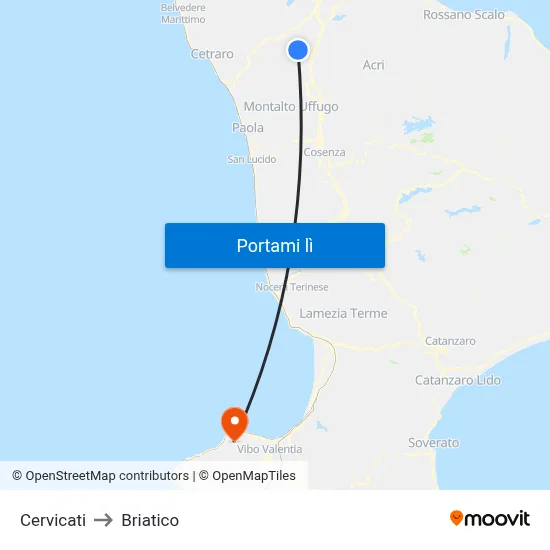 Cervicati to Briatico map