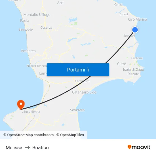 Melissa to Briatico map