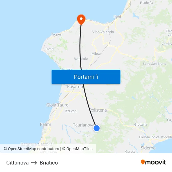 Cittanova to Briatico map