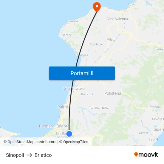 Sinopoli to Briatico map