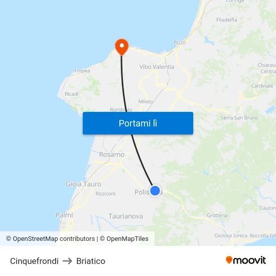 Cinquefrondi to Briatico map