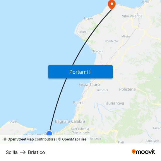 Scilla to Briatico map