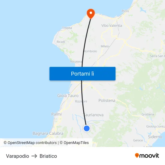 Varapodio to Briatico map