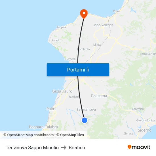 Terranova Sappo Minulio to Briatico map