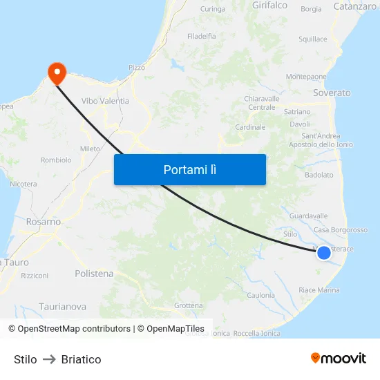 Stilo to Briatico map