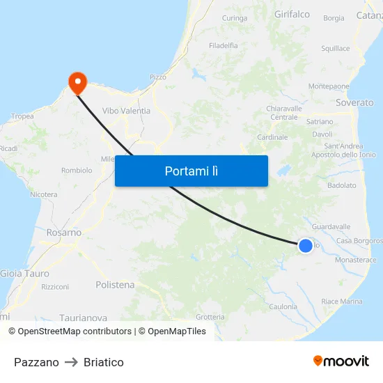 Pazzano to Briatico map