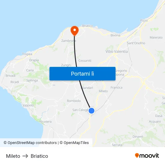 Mileto to Briatico map