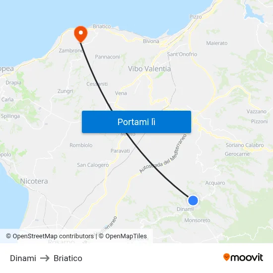 Dinami to Briatico map