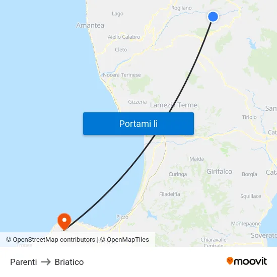 Parenti to Briatico map
