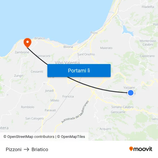 Pizzoni to Briatico map