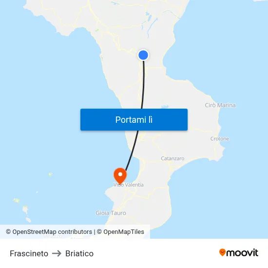 Frascineto to Briatico map