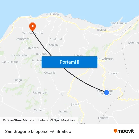 San Gregorio D'Ippona to Briatico map