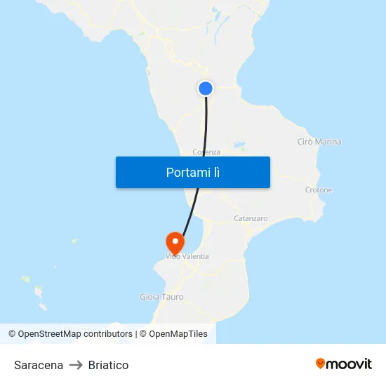 Saracena to Briatico map