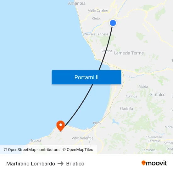 Martirano Lombardo to Briatico map