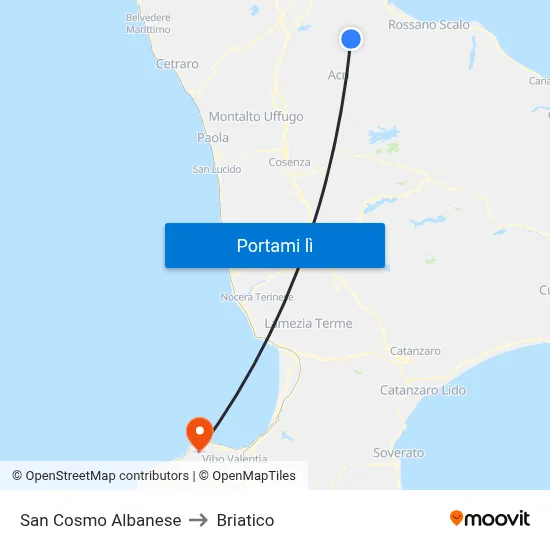 San Cosmo Albanese to Briatico map