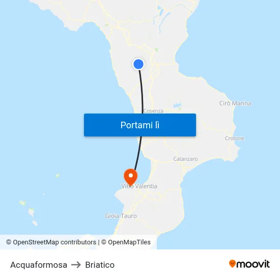 Acquaformosa to Briatico map