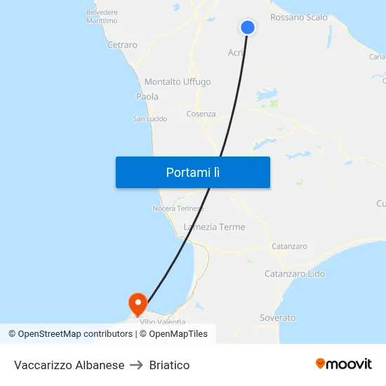 Vaccarizzo Albanese to Briatico map