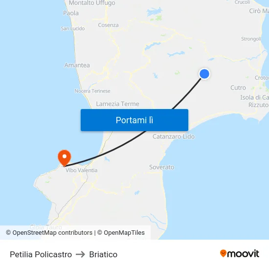 Petilia Policastro to Briatico map