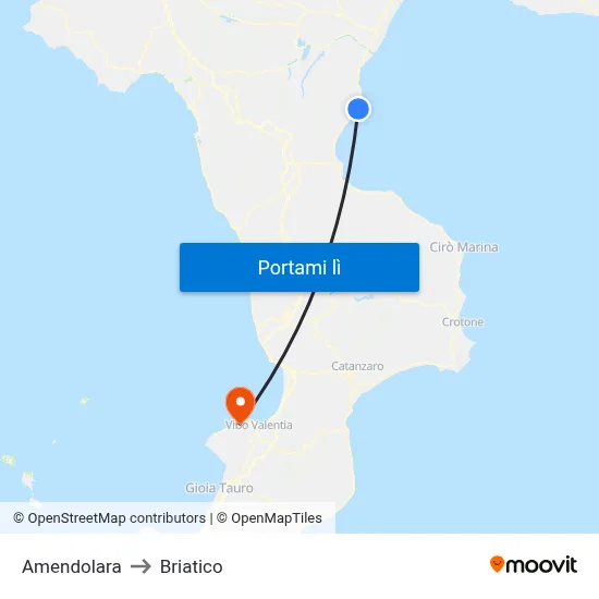 Amendolara to Briatico map