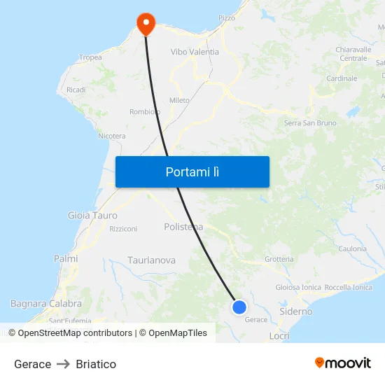 Gerace to Briatico map