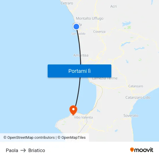 Paola to Briatico map