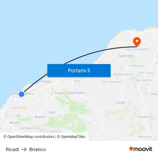 Ricadi to Briatico map