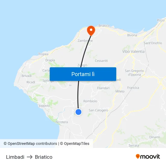 Limbadi to Briatico map