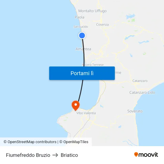 Fiumefreddo Bruzio to Briatico map
