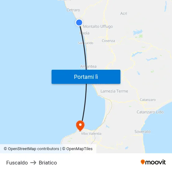 Fuscaldo to Briatico map