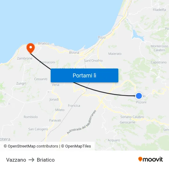 Vazzano to Briatico map