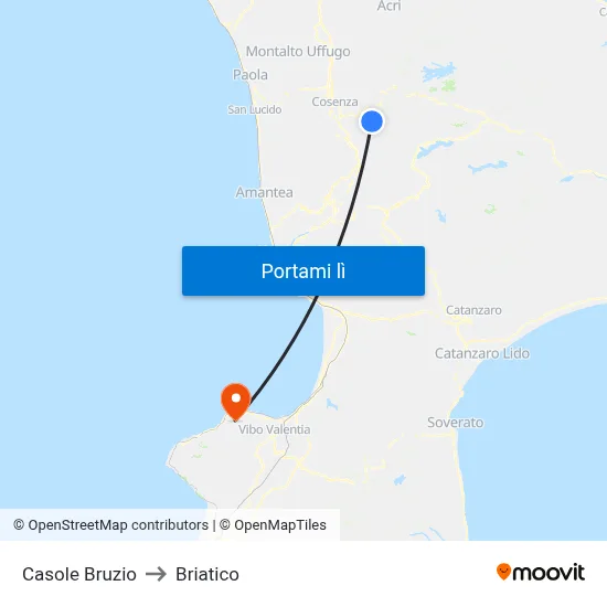 Casole Bruzio to Briatico map