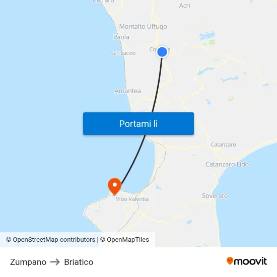 Zumpano to Briatico map