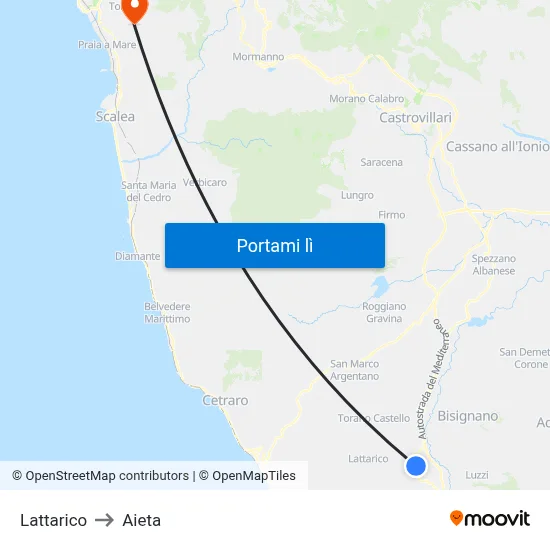 Lattarico to Aieta map
