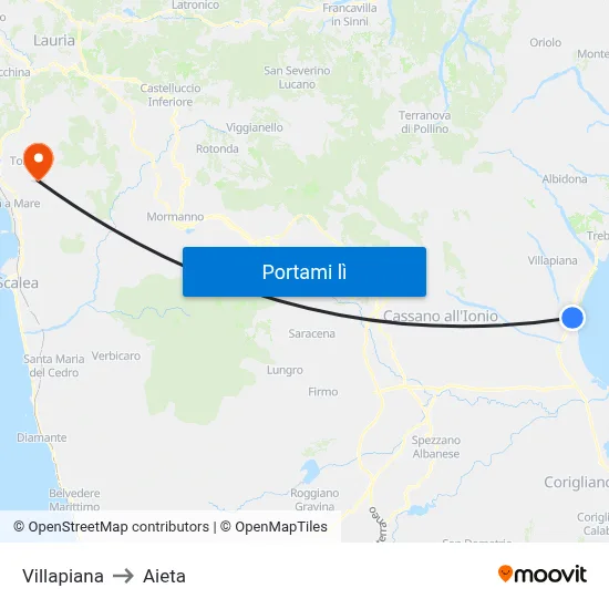 Villapiana to Aieta map