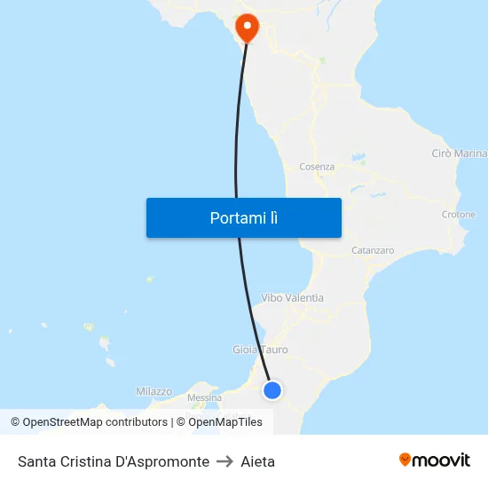 Santa Cristina D'Aspromonte to Aieta map