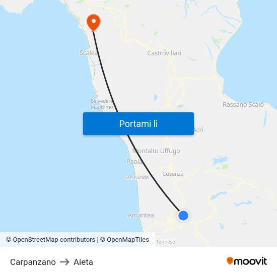 Carpanzano to Aieta map