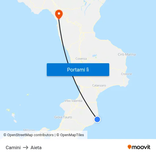 Camini to Aieta map