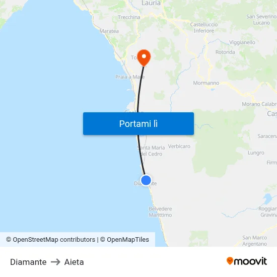 Diamante to Aieta map
