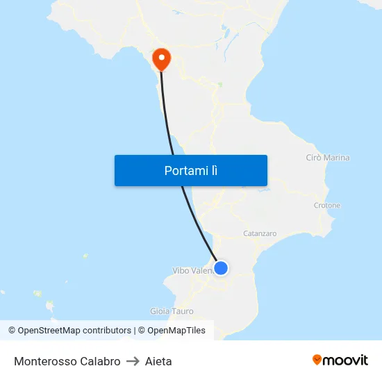 Monterosso Calabro to Aieta map