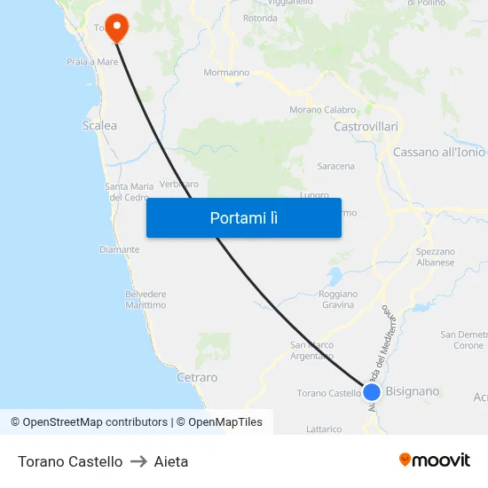 Torano Castello to Aieta map