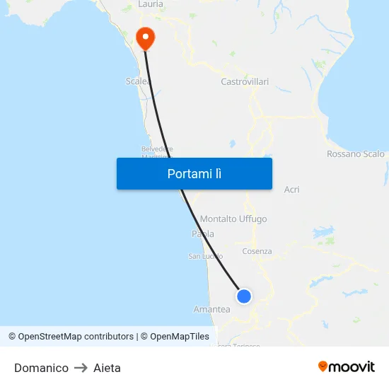 Domanico to Aieta map