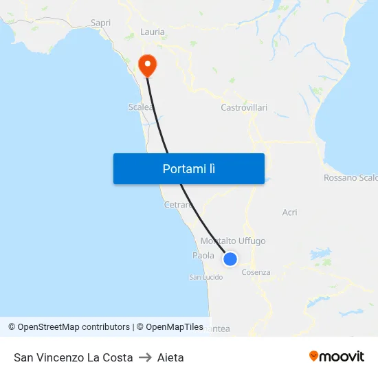 San Vincenzo La Costa to Aieta map