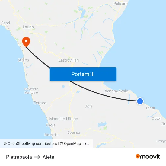 Pietrapaola to Aieta map
